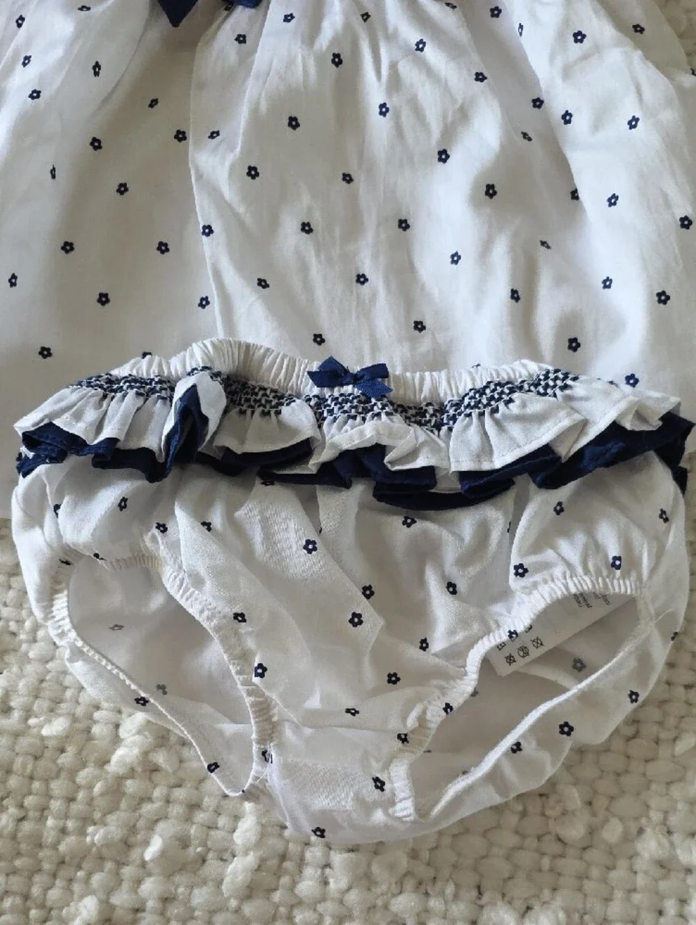 Mayoral White and Navy Floral Trim newborn girl set with Bows 2-4m